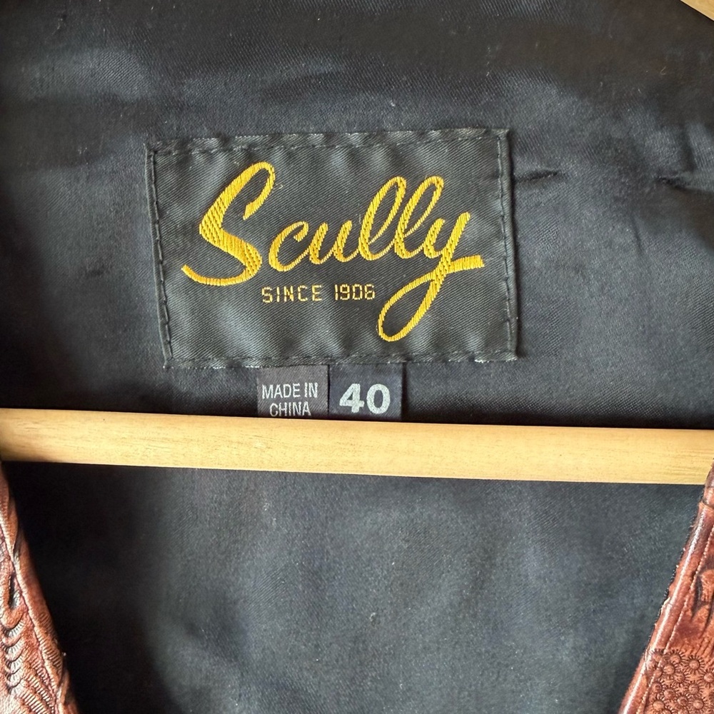 Vintage Scully Black Vest with Embossed Leather Western Accents - Picture 5 of 6